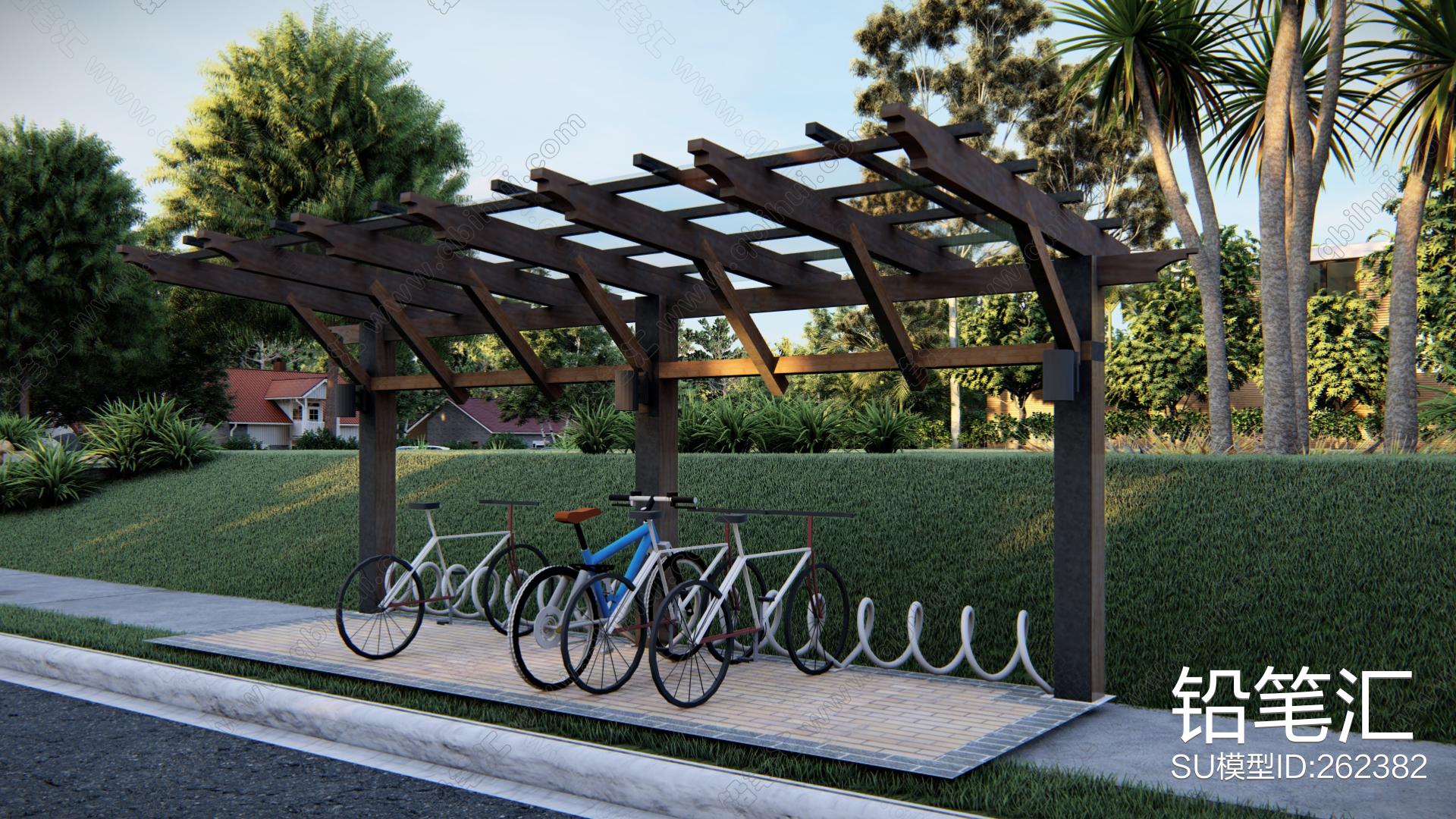 现代自行车停车场模型SU模型下载[ID:117261034]_建E室内设计网