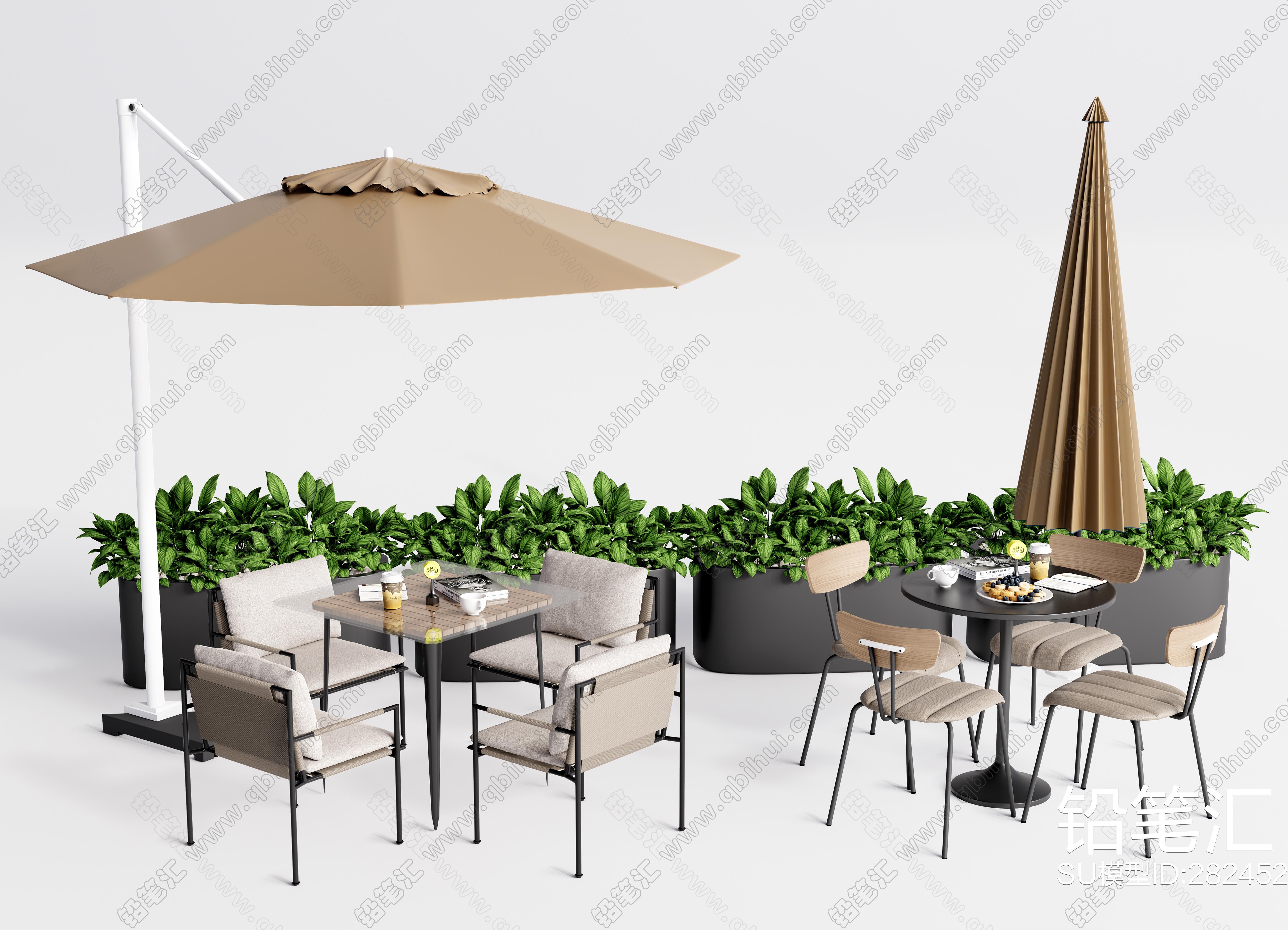 米洛提 Minotti现代户外桌椅组合遮阳伞模型SU模型下载[ID:103370878]_建E室内设计网