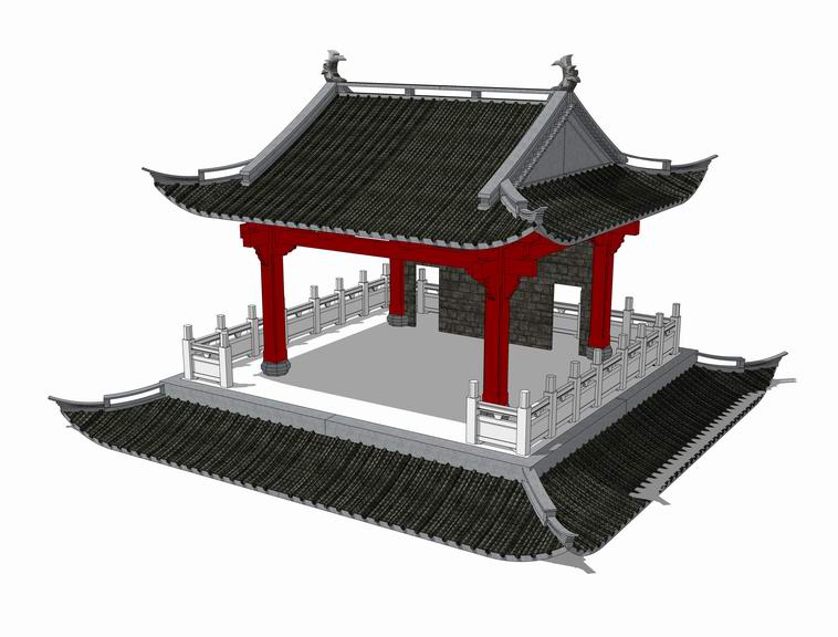 中式古建戏台su模型