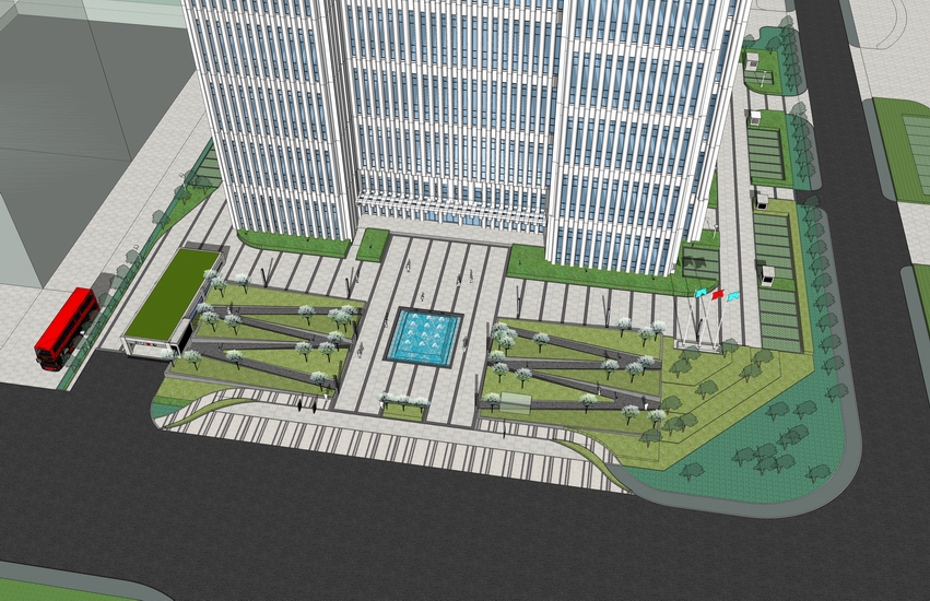 现代办公楼广场景观su模型