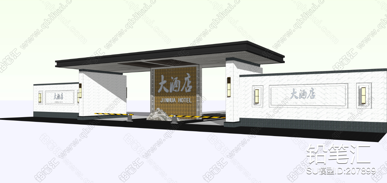 酒店门头SU模型 铅笔汇高品质SU模型交流分享平台