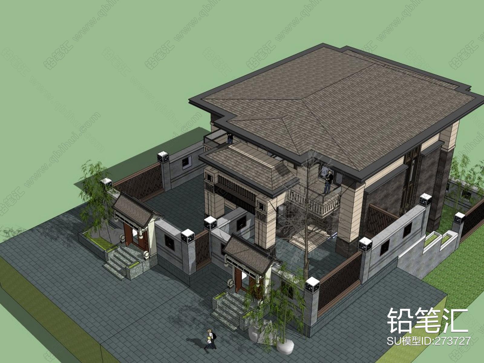 中式嘉园别墅建筑SU模型 | 铅笔汇-高品质SU模型交流分享平台